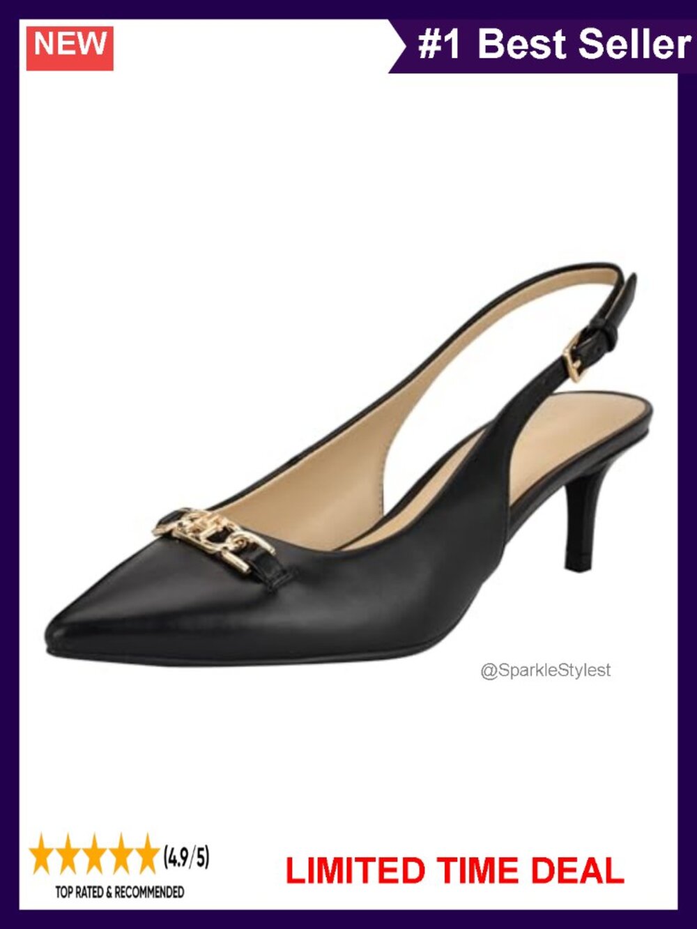 Faux Leather Pointed Toe Slingback Kitten Heel Pumps